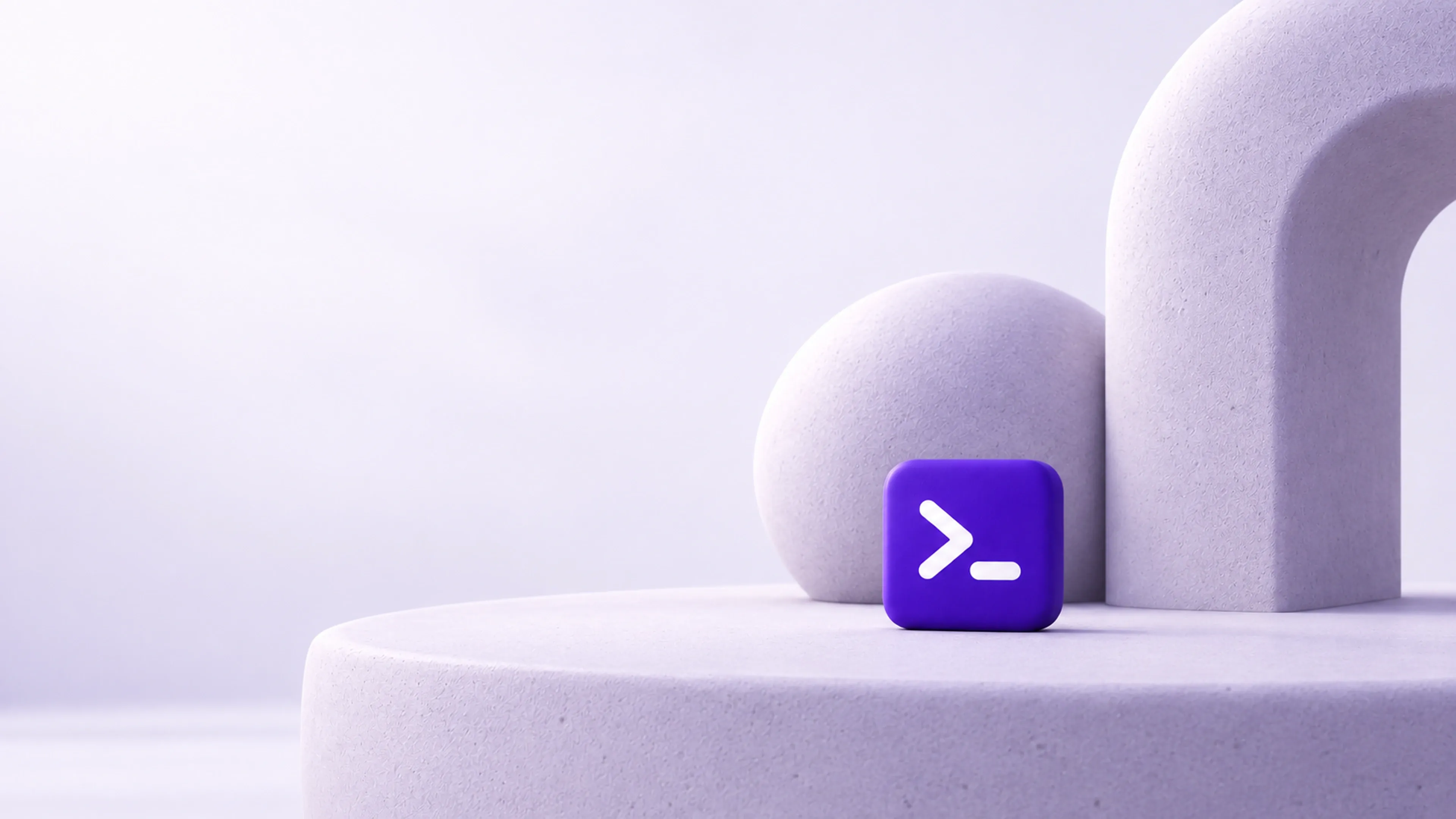 A violet prompt tile among pale sculptural ceramic forms