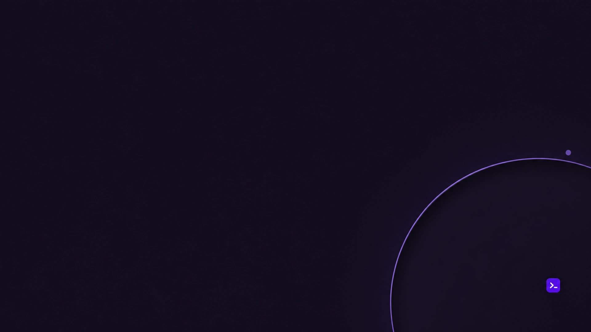 A shallow circular recess with a fine violet rim and a small purple terminal prompt